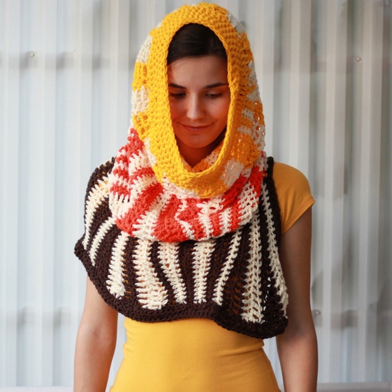 Crochet pattern, Patron crochet PDF – Kandy Cowl, hooded cowl, multicolor scarf, easy knit, scarf, wrap, neck warmer