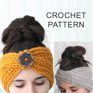 Crochet Pattern PDF, Patron de crochet - TYRA- Turban Ear Warmer, Boho Head Wrap, Crochet Headband, Crochet like knit Headband, Easy Crochet