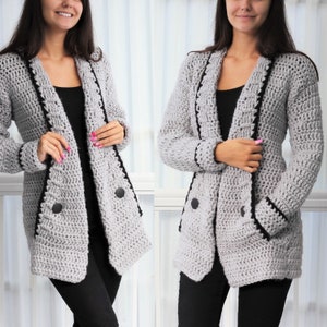 Crochet pattern Patron crochet-Mia Crochet cardigan PDF women crochet vest pattern-crochet sweater 7/9y-10/12y XS S M L XL 2XL 3XL image 1