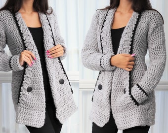 Crochet pattern -Patron crochet-Mia Crochet cardigan PDF -women crochet vest pattern-crochet sweater- 7/9y-10/12y- XS- S -M -L –XL- 2XL- 3XL