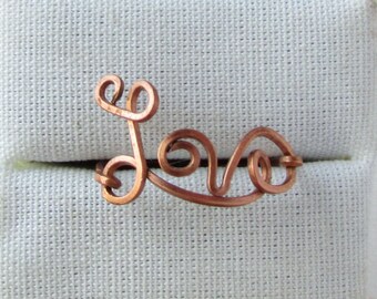 Inspirational Word Love Ring, Copper Wire, Gift for Her