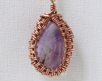 Small Oval Tumbled Purple Gemstone Necklace, Copper Wire Wrapped, Gift for Girlfriend