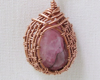 Pink Gemstone Pendant, Copper Wire Bezel, Gift for Daughter