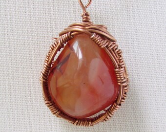 Sunset Carnelian Agate Gemstone Necklace, Copper Wrapped, Perfect Gift for Her