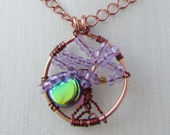 Small Purple Tree of Life Pendant, Copper Wire Necklace, Gift for Grandma