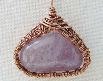 Triangular Purple Gemstone Pendant, Copper Wire Wrapped Bezel, Gift for Aunt