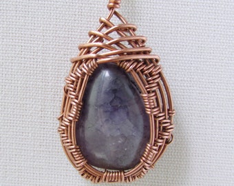 Purple Gemstone Pendant, Copper Wire Wrapped Bezel, Gift for Mom