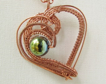 Copper Heart Pendant, Delicate and Feminine, Wedding Anniversary Gifts for Wife, Earthy Jewelry