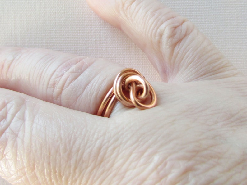 Floral-Inspired, Copper Wire Rosette Ring, Great Copper Anniversary Gift, 7th Anniversary Gift for Her, Love Knot, Bohemian Style Jewelry image 4