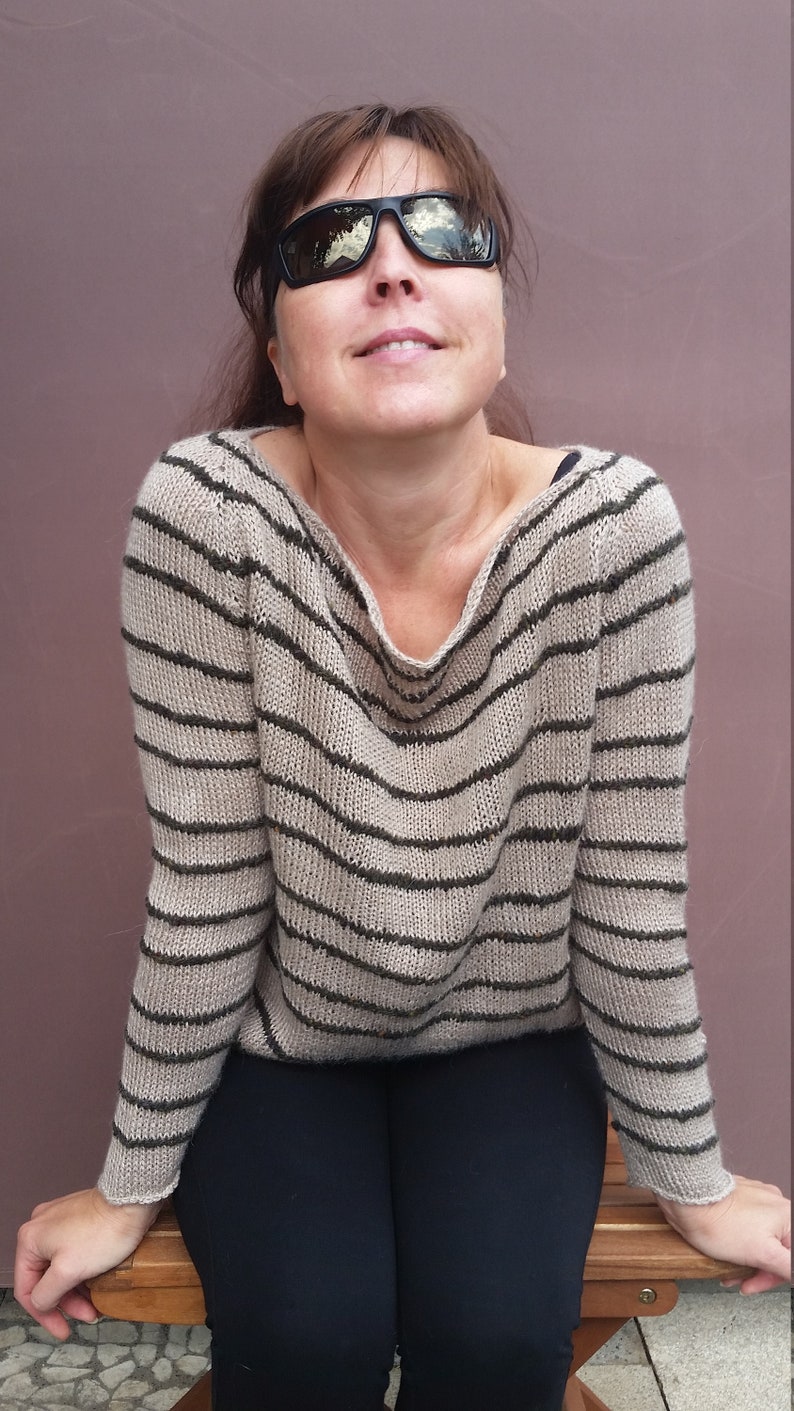 Colour beigedark green Submarine cutout WoolPolyacrylic knitted sweater Hand knitted oversize sweater Gift for you.