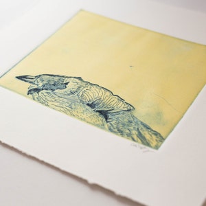 Original Art Yellow and Blue Bird Monoprint