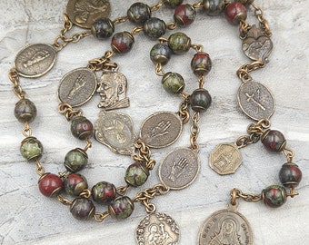 Five Wounds of Jesus Stigmata Saints Bloodstone Vintag Bronze Devotional Chaplet