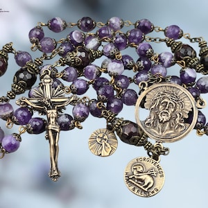 Crown of Thorns Ecce Homo & Lamb of God Rosary - Bronze |Amethyst | Garnet