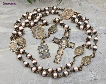 Seven Sorrows Dolores Chaplet-Pieta Pearl Shell& Bronze Devotional Prayer Beads