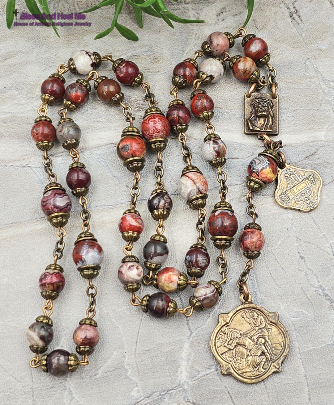 Seven Wounds of Christ Holy Blood Red Agate Vintage Bronze Devotional ...