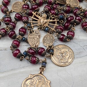 Seven Sorrows Seven Dolores Devotional Red Jade Vintage Bronze Chaplet