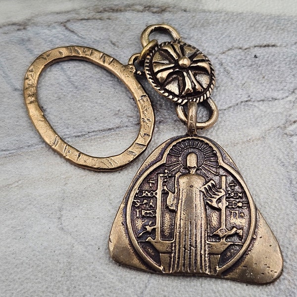 St Benedict One Hail Mary Vintage Bronze Key Chain Pocket Finger Chaplet