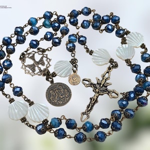 Holy Spirit & Holy Trinity Heirloom Rosary - Bronze | Blue Agate|Mother of Pearl