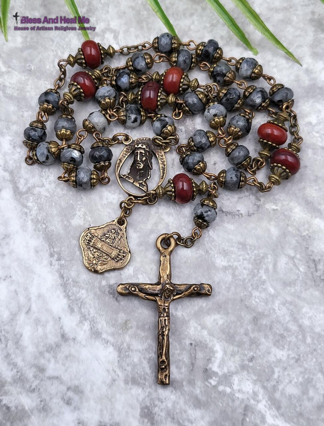 Seven Wounds of Christ Sacred Blood Relic Bronze Labradorite Red Jasper ...