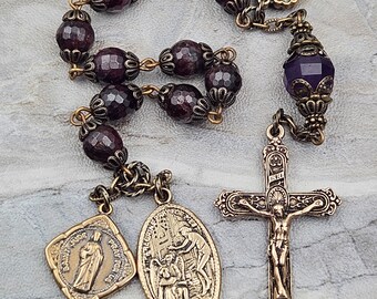 St Peregrine Jude Lourdes Red Garnet Vintage Bronze Ornate Chaplet