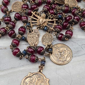 Seven Sorrows Seven Dolores Devotional Chaplet | Premium Bronze |Red Jade