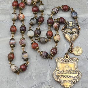 Święte Sakramenty Ostatnia Wieczerza Czerwony Agat Vintage Brązowy Koronka Dewocyjna