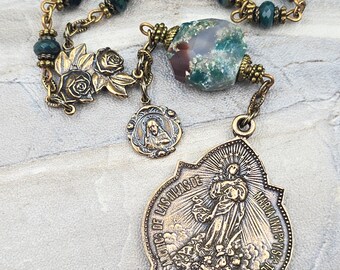 Mary with Angels Therese Chaplet-Fire Opal&Vintage Bronze Prayer Beads