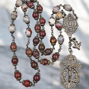 Eucharistic Adoration 33 beads Heirloom Chaplet | Heritage Bronze| Red Agate