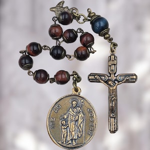 St Joseph & Guardian Angel Heirloom Chaplet - Bronze | Red Blue Tiger Eye