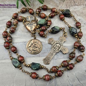 Holy Face of Jesus Sacred Bleeding Heart Pieta Bronze Red Jasper Chaplet