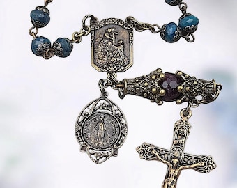 Lady of the Rosary & Miraculous Mary Heirloom Chaplet | Bronze| Blue Apatite