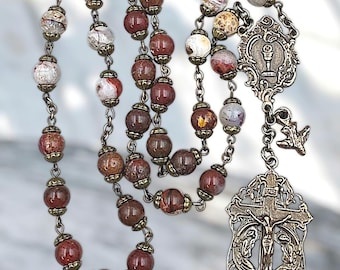 Eucharistische Anbetung 33 Perlen Erbstück Halsschmuck | Bronze | Roter Achat