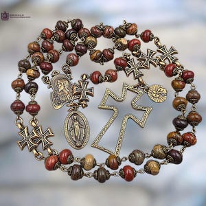 Jesus & Miraculous Mary Heirloom Rosary | Heritage Bronze| Red Jasper