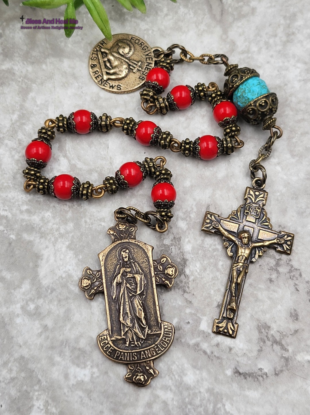 Jesus Holy Sacraments Lamb of God Red Coral Turquoise Vintage Etsy