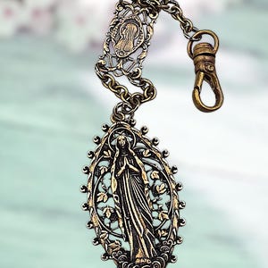 Lady von Lourdes und Jungfrau Maria Erbstück Schlüsselanhänger, Clip-on Chaplet | Massive Bronze