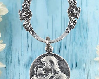 Blessed Mother Mary Pocket Prayer Ring - Medal & Keychain Sterling Silver