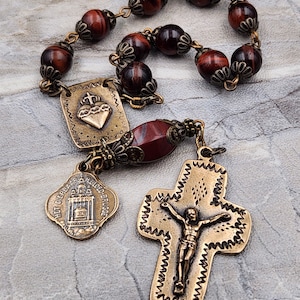 Sacred Precious Blood of Jesus Red Tiger Eye Jasper Vintage Bronze Chaplet