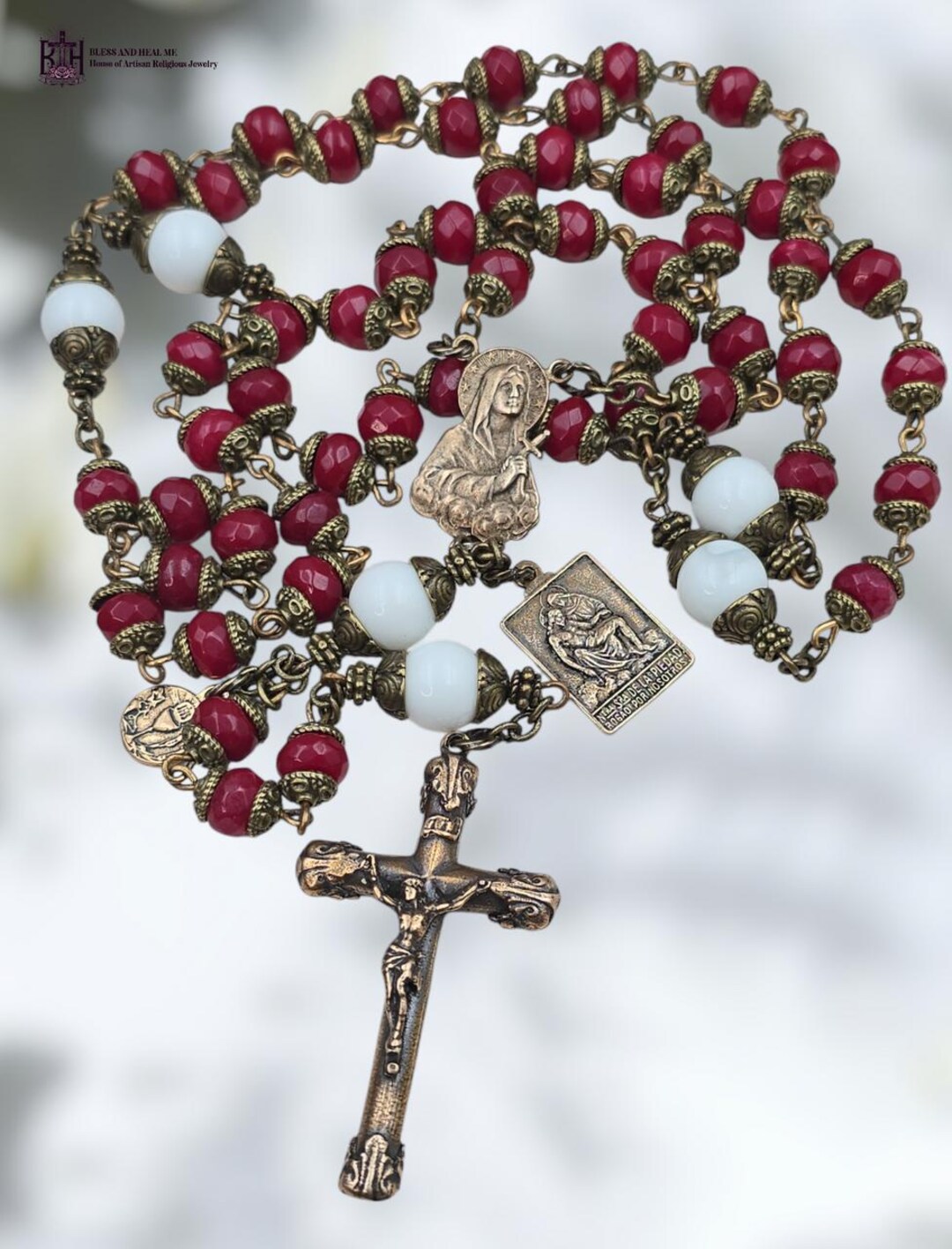 Immaculate Pierced Heart of Mary Heirloom Rosary - Bronze | Pear Shell ...