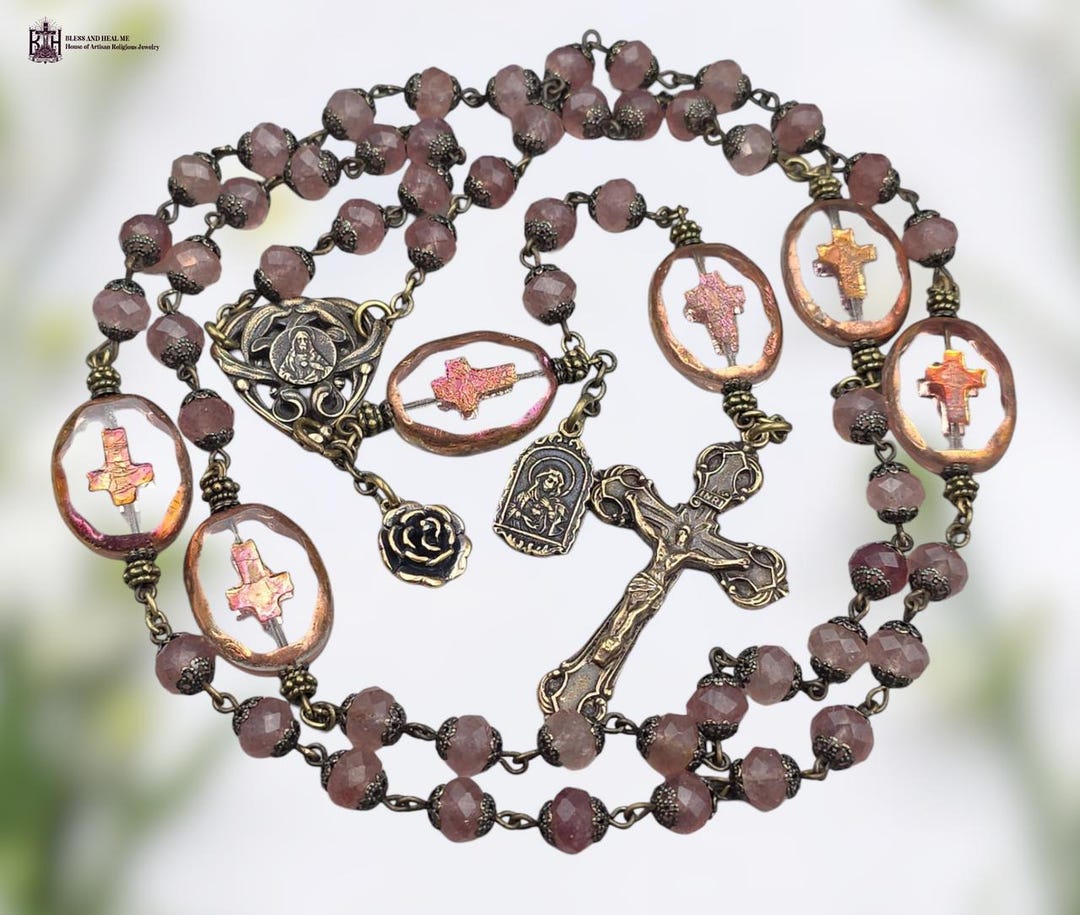 Sacred Immaculate Heart of Jesus & Mary Heirloom Rosary-bronze ...