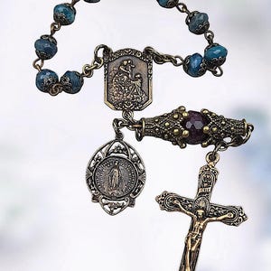 Lady of the Rosary & Miraculous Mary Heirloom Chaplet | Bronze| Blue Apatite