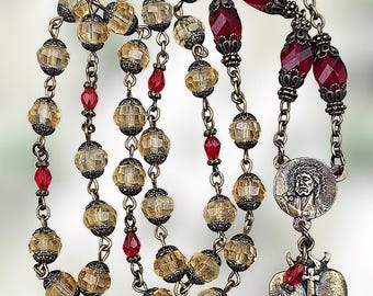 Rosenkranz „Kostbares Blut Christi“ (33 Perlen) | Bronze | Citrin