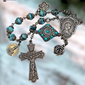 Virgin Mary, Lourdes & Fatima Heirloom Marian Chaplet | Bronze| Czech Glass