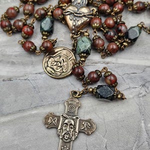 Holy Face of Jesus Sacred Bleeding Heart Pieta Bronze Red Jasper Chaplet