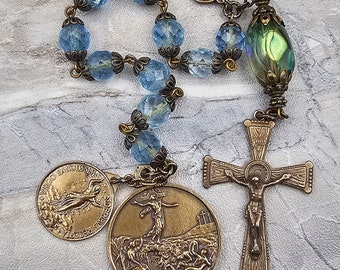 Resurrection of Jesus Assumption of Mary Blue Quartz Vintage Bronze Chaplet