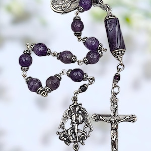 Archangel Michael & Sacred Heart Heirloom Chaplet | Sterling Silver| Amethyst