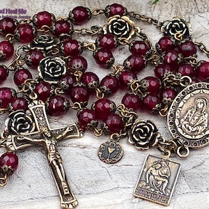 Seven Sorrows Pieta Good Hope Red Agate Vintage Bronze Antique Style Rosary