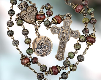 Holy Face Jesus Chaplet|39 Beads|Bronze|Pieta|Sacred Heart|Bloodstone