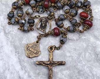 Reliquia de la Sagrada Sangre de las Siete Llagas de Cristo, Bronce Labradorita, Coronilla de Jaspe Rojo