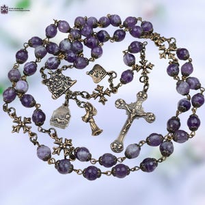 Joy of Christmas Nativity, Gloria Deo & Angels Heirloom Rosary -Bronze| Amethyst