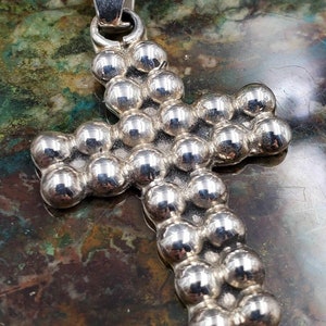 Mexico Sterling Silver Bumpy Contemporary Cross Necklace Pendant Medium-1
